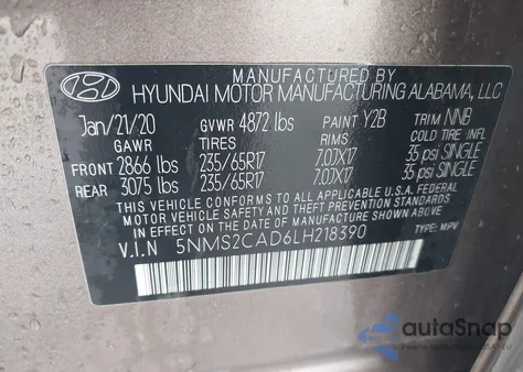 2020 Hyundai Santa Fe Se from USA, damaged, VIN 5NMS2CAD6LH218390